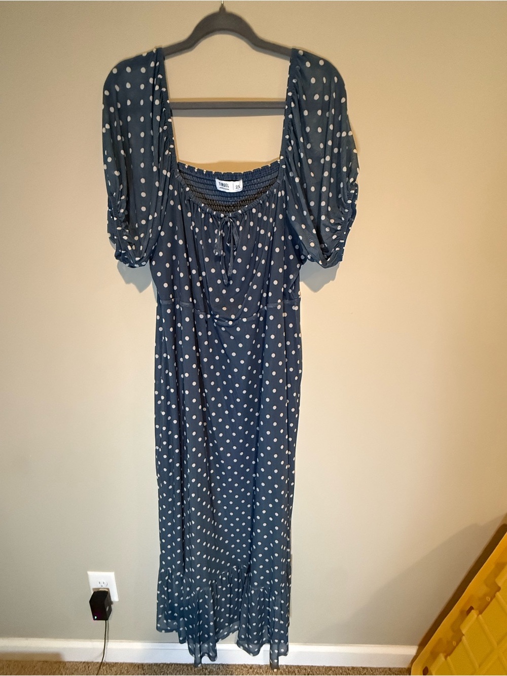 Tinsel Navy and White Polka Dot Maxi Dress